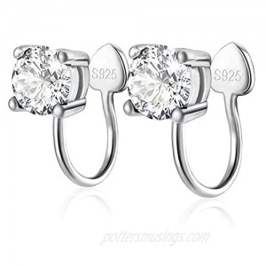 Cubic Zirconia Ear Cuffs - Sterling Silver Hypoallergenic Non-Piercing Cartilage Earrings CZ Clip on Earrings Round Crystal Stud Earrings for Women Girls 6mm