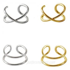 Ear Cuffs for Non Pierced Ears for Women Girls 2 Pairs MANYCHARM 925 Sterling Silver Criss Cross Simple No Piercing Helix Fake Cartilage Cuff Earrings