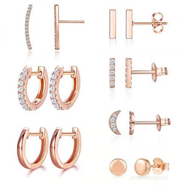 Earrings for Women Hoop Huggie Girls Ear Piercing Minimalist Cuff Mini Bar Dainty Stud Perfect for Gifting Rose Gold Plated AAA+ Cubic Zirconia Small Set 14pcs Earrings (14Pcs Set)