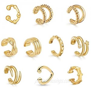 Erpels 10pcs Ear Cuff Set Gold Dainty Helix Cuff Earrings Sparkling No Piercing Adjustable Clip On Cartilage Earring Set
