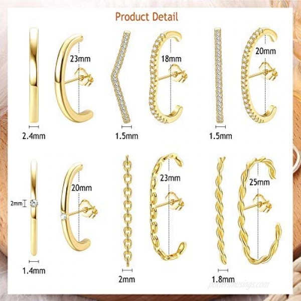 Florideco 14K Gold Plated Suspender Earring Minimalist Ear Cuff Earring for Women Ear Lobe Cuff Stud Earrings CZ Huggie Earrings Suspension Hoop Earring Silver/Gold