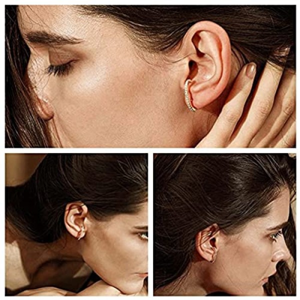 Florideco 14K Gold Plated Suspender Earring Minimalist Ear Cuff Earring for Women Ear Lobe Cuff Stud Earrings CZ Huggie Earrings Suspension Hoop Earring Silver/Gold