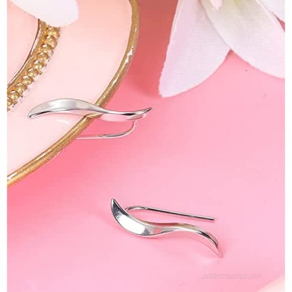 Florideco Ear Cuffs Hoop Climber Earrings for Women CZ Leaf Crawler Earring Arrow Bar Stud Earrings Set