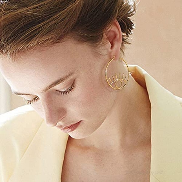 Hoop Earrings for Women Human Eye with Prime Dangle Whimsical Style Real Gold Plated Eye Earrings for Sensitive Ear