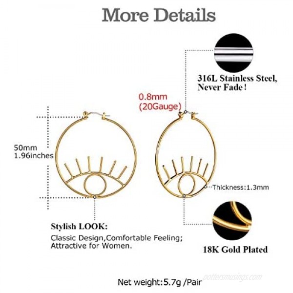 Hoop Earrings for Women Human Eye with Prime Dangle Whimsical Style Real Gold Plated Eye Earrings for Sensitive Ear