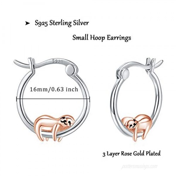 Hypoallergenic Sloth Huggie Hoop Earrings 925 Sterling Silver Small Animal Huggie Cartilage Earring Cute Cuff Hoops Ear Stud for Women.