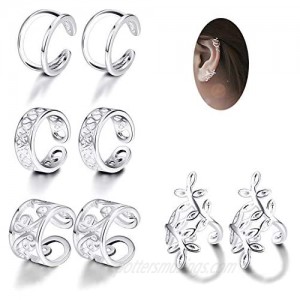 JOERICA 4 Pairs Silver Ear Cuff Earrings for Women Clip on Fake Lip Cartilage Tragus Helix Body Jewelry Set