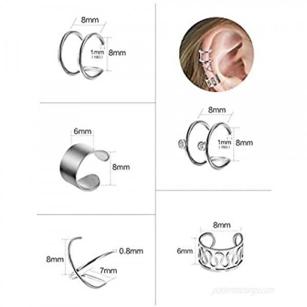 Jovitec 10 Pairs Stainless Steel Ear Cuff Helix Cartilage Clip on Earrings Non Piercing Cartilage Earrings for Women Girls Supplies 5 Styles