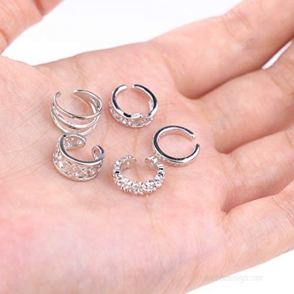 Jstyle 10Pairs Adjustable Ear Cuff Clip Earrings Set for Women Stainless Steel Non-Piercing Cartilage Clip On Wrap Earring Set
