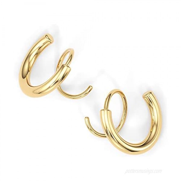 KAIYA - Premium Spiral Double Hoop Twist Earrings 14K Gold and Silver Plated Unique Chunky Double Helix Huggies Wrap Stud Earring Trendy Dainty Tiny Ear Cuff Piercing studs for Women