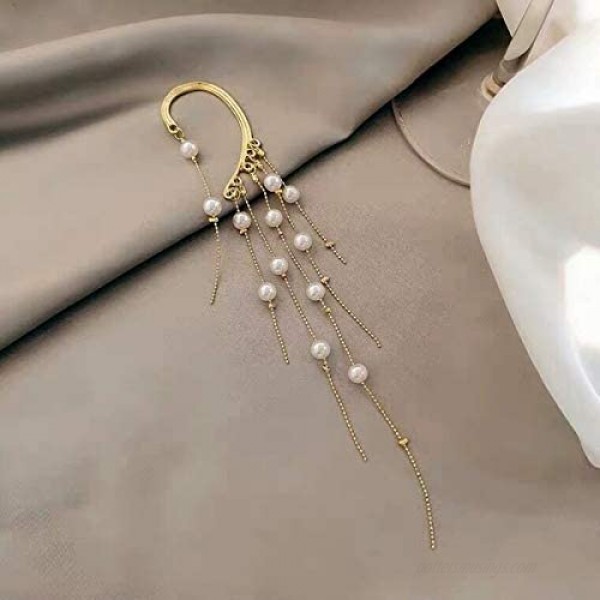LANTAI 2 PCS Ear Wrap Dangle Earrings Rhinestone Pearl Ear Cuffs for Women Girls -Non Pierced Ear Cartilage Wrap Hoop Earrings