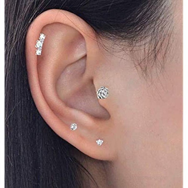 LAURITAMI 16g Tragus Helix Earrings Ear Cartilage Earring Stud Ear Piercing Jewelry Stainless Steel Ear Studs for Women Girls