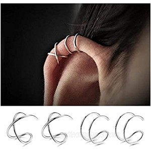 Milacolato 4Pcs Sterling Silver Ear Cuff Simple Criss Cross Double Lines Ear Cuffs Non Piercing Minimalist fake Helix Earcuff Cartilage Earring
