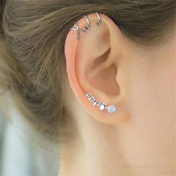 Moon Phase Ear Cuffs Hoop Climber Earrings for Women Fashion Statement Turquoise Earrings Girls Christmas Gifts