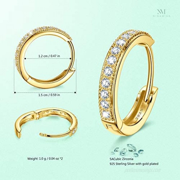 NM NINAMISS Earrings for Women 925 Sterling Silver Stud Earrings 5A Cubic Zirconia Jewelry Small Huggie Hoop Earrings for Girls Perfect Gift with Exquisite Gift Box