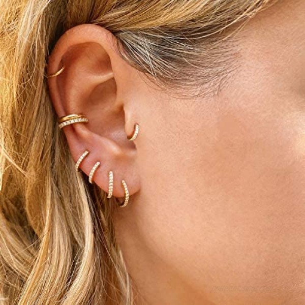 NOKMIT 3 Pairs Sterling Silver Small Hoop Earrings Platinum plated|Turquoise Earrings Tiny Cartilage Earring Cubic Zirconia Cuff Earrings Mini Hoops Earrings Ear Piercing for Women Girls