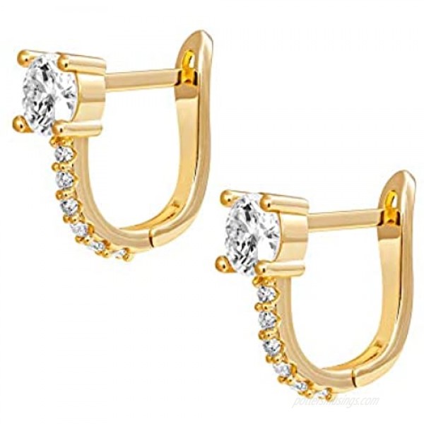 PAVOI 14K Gold Plated Cubic Zirconia Cuff Earrings Huggie Stud with Main Stone