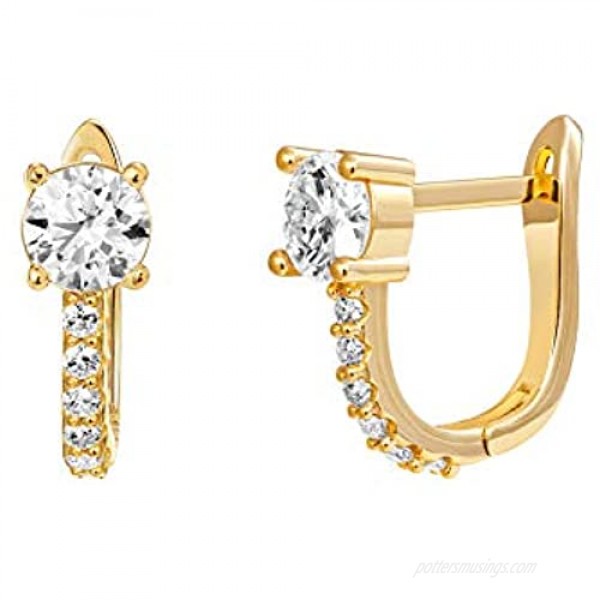 PAVOI 14K Gold Plated Cubic Zirconia Cuff Earrings Huggie Stud with Main Stone