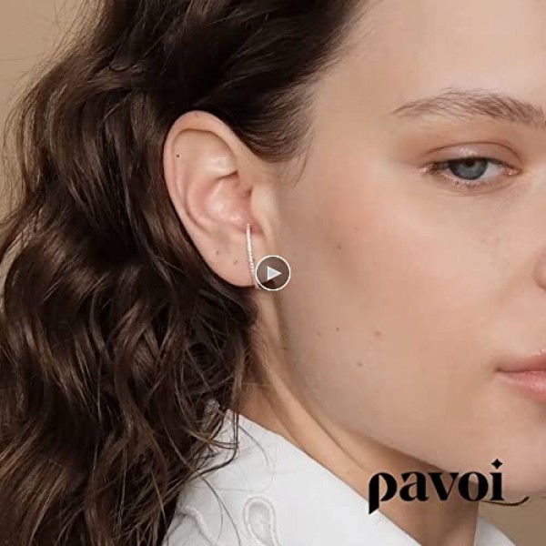 PAVOI 14K Gold Plated Minimalist Suspender Earring CZ Ear Lobe Cuff Stud Earrings