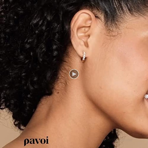 PAVOI 14K Gold Plated S925 Sterling Silver Post Baguette Cubic Zirconia Cuff Earrings Huggie Stud