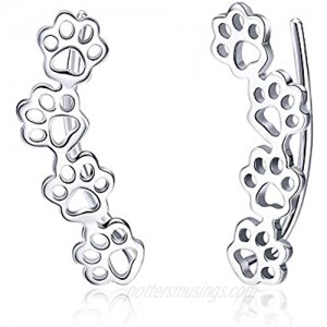 Paw Ear Cuff Wrap Crawler Climber Earrings for Women Teen Girls Sterling Silver Studs Clip On Cute Dog Cat Pin Hypoallergenic Jewelry