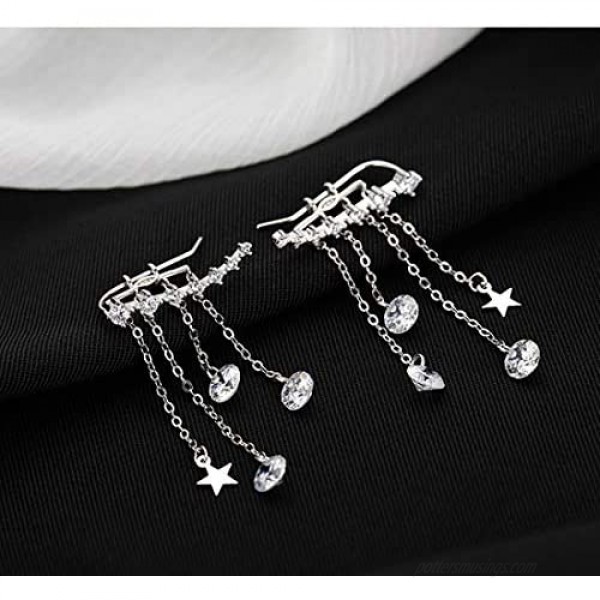 Reffeer Crawler Earrings Tassel Star Chain for Women Teen Girls Climber Earrings Cuff Wrap Earrings Droplet Dangle Chain 7 Crystals