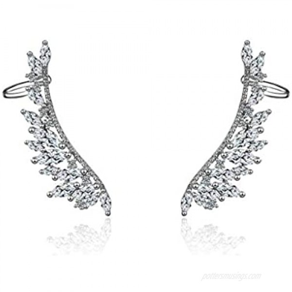Royal Amoyy Ear Cuff Earrings for Women and Girls 925 Sterling Silver Ear Crawler Angel Wing Ear Climber Earrings Silver