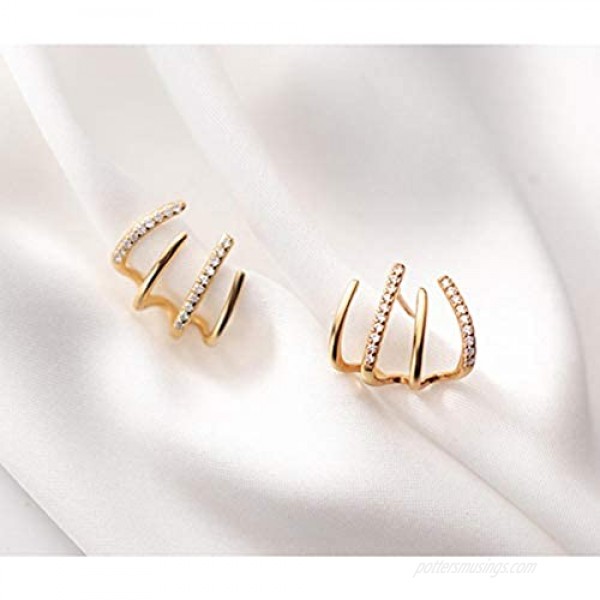 SLUYNZ 925 Sterling Silver Cool CZ Cuff Stud Earrings for Women Teen Girls Minimalist Studs Earrings Wrap