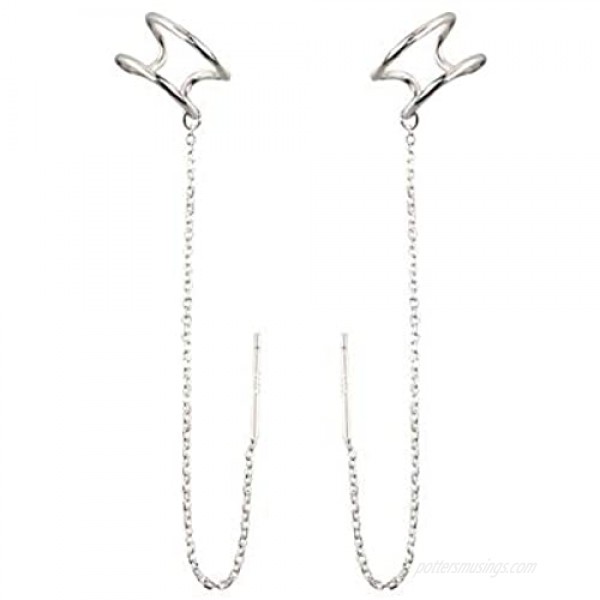 SLUYNZ 925 Sterling Silver Cuff Earrings Threader Chain for Women Teen Girls Crawler Earrings Wrap Earrings