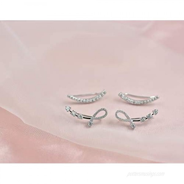 Sterling Silver Cubic Zirconia Ear Climber - Hypoallergenic Ear Cuffs Crystal Ear Crawler Cuff Earrings Set for Women Girls