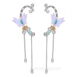 SXNK7 Elf Ear Cuffs Clip on Earrings Butterfly Flower Tassel Filigree Elven Cosplay Fairy Ear Wrap Cuffs Earrings for Women Girls Wedding Jewelry