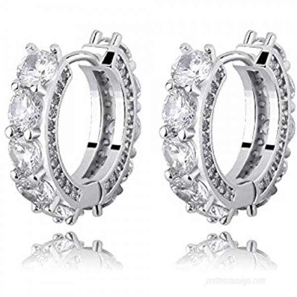 TOPGRILLZ 14K Gold Plated Iced Out Hypoallergenic Solitaire Cubic Zirconia Huggie Cartilage Cuff Hoop Earrings for Women and Men