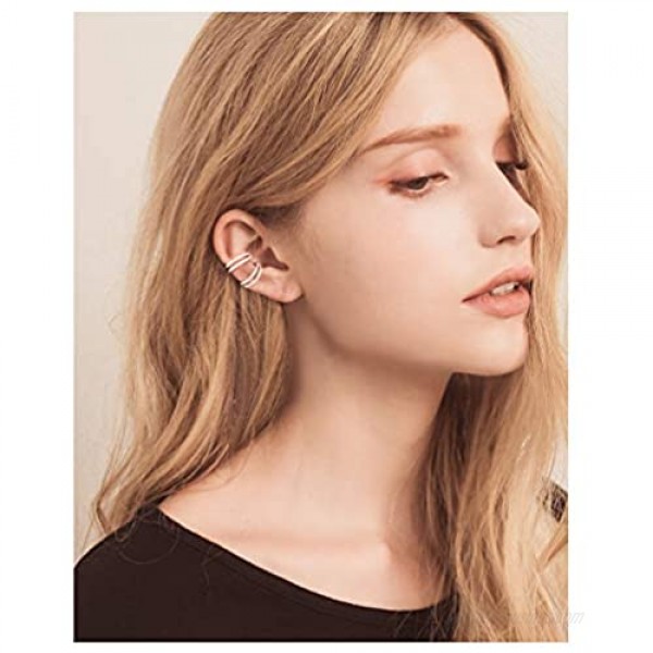 Valentine's Day Gifts 925 Sterling Silver Ear Cuff Non Pierced Cuffs Hoop Huggie Earrings for Women Girls- Set of 2