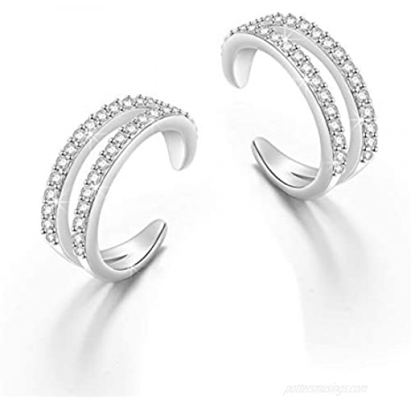 Valentine's Day Gifts 925 Sterling Silver Ear Cuff Non Pierced Cuffs Hoop Huggie Earrings for Women Girls- Set of 2