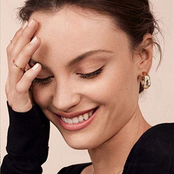 14K Gold Hoop Clip On Earrings for Women Unique Design Croissant Chunky Earrings No Piercing Fake Earrings for Teen Girls Gift Hypoallergenic