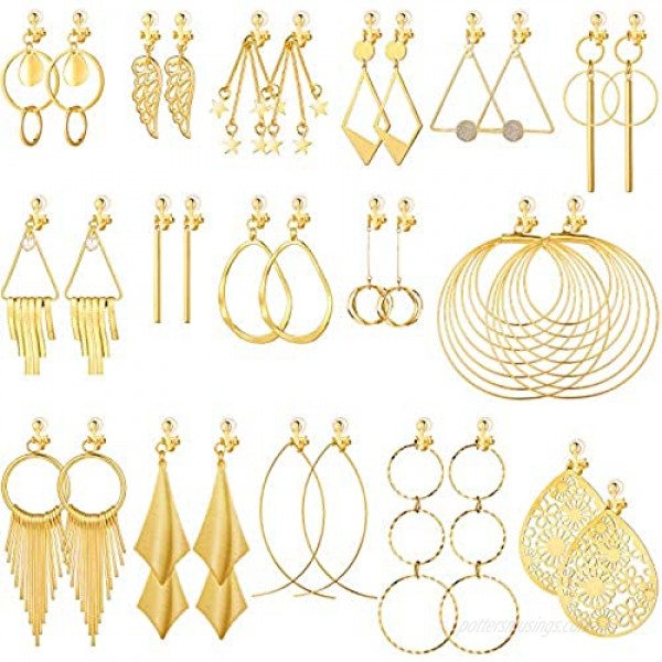16 Pairs Clip on Earrings Jewelry Set Clip on Bohemian Earrings Clip on Hoop Dangle Drop Earrings Tassel Statement Clip-on Earrings Non Piercing Earrings for Girls Women