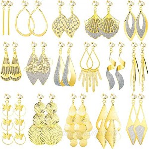 16 Pairs Gold Clip on Earrings Set Bohemian Clip on Hoop Dangle Drop Earrings Tassel Statement Earrings Non Piercing Earrings for Girls Women