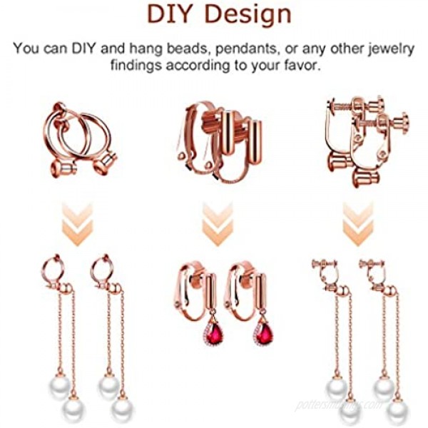 18 Piece Clip-on Earrings Converter Maveek 3 Styles Fashion Earring Clip Backs with Post for Non-Pierced Ears in 3 Colors Gold & Silver & Rose