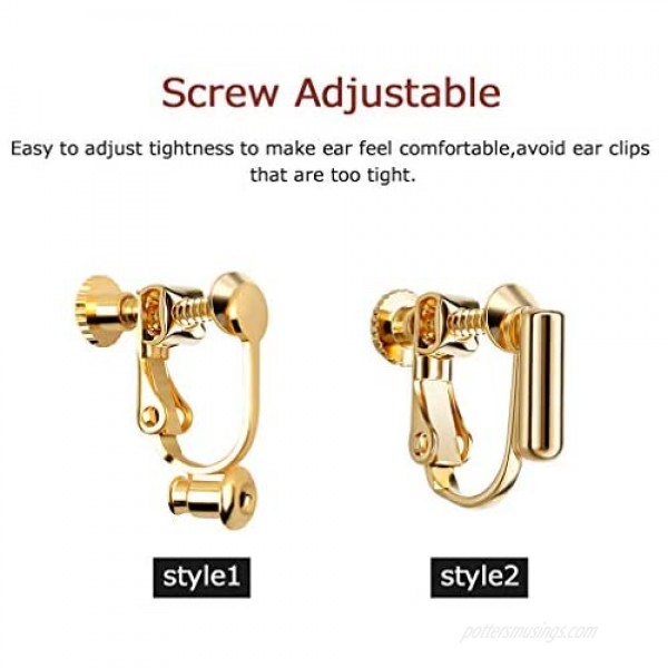 24 Piece Clip-on Earrings Converter with Earring Pad Roctee 2 Styles Fashion Earring Clip Backs in 3 Colors Earring Clamps for Non-Pierced Ears for DIY Earring (Gold/Silver/Rose)