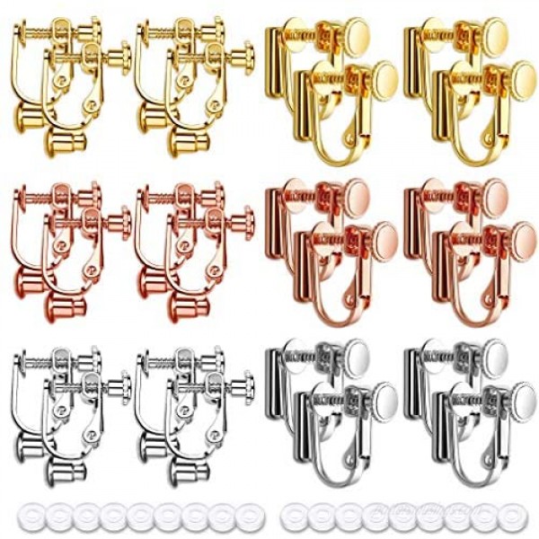 24 Piece Clip-on Earrings Converter with Earring Pad Roctee 2 Styles Fashion Earring Clip Backs in 3 Colors Earring Clamps for Non-Pierced Ears for DIY Earring (Gold/Silver/Rose)