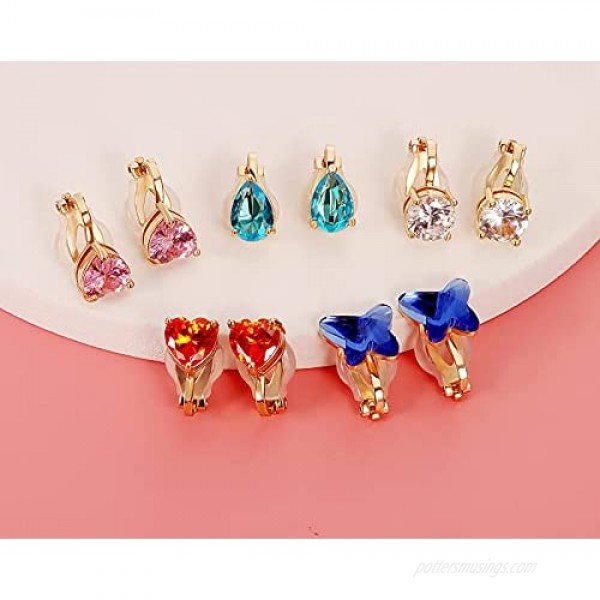 6/10 Pairs Clip on Earrings for Women - Vibrant Color Birthstone Clip on Earrings for Girls - Fake Earrings for Women Girls Clip on Earrings Kids