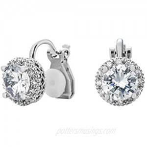 Bright Crystal Cubic Zirconia Clip on Round Stud Earring Non Pierced Women/Girl Earring