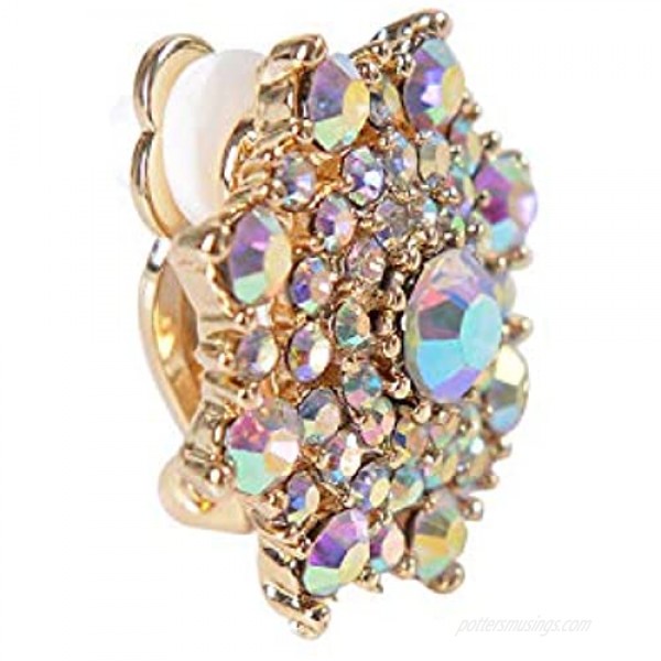 Clip On Crystal Earrings for Women - PeriFairy Halo Snowflake Geometric Rhinestone Statement Non Pierced Earrings Gold Silver Jewelry