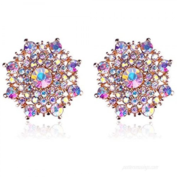 Clip On Crystal Earrings for Women - PeriFairy Halo Snowflake Geometric Rhinestone Statement Non Pierced Earrings Gold Silver Jewelry