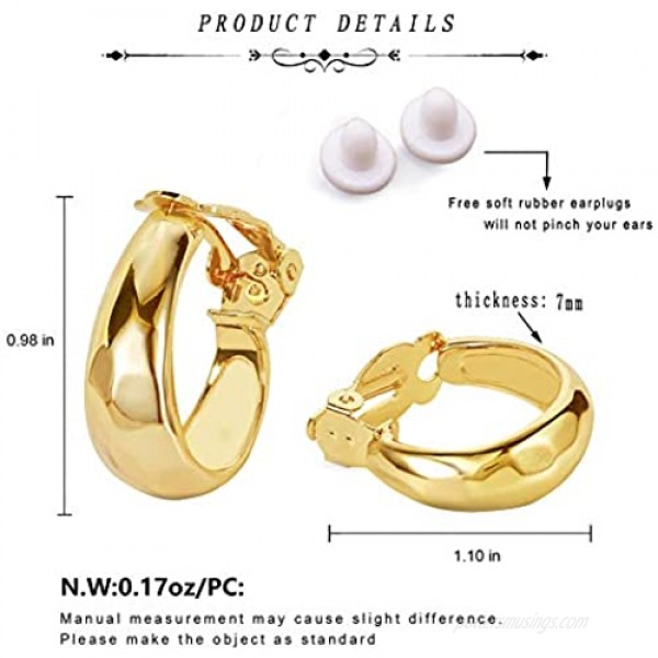 Clip On Earrings for Women Hoop 14K Gold Small Chunky Hoop Earrings No Piercing Fake Earrings Hypoallergenic Jewelery Gift