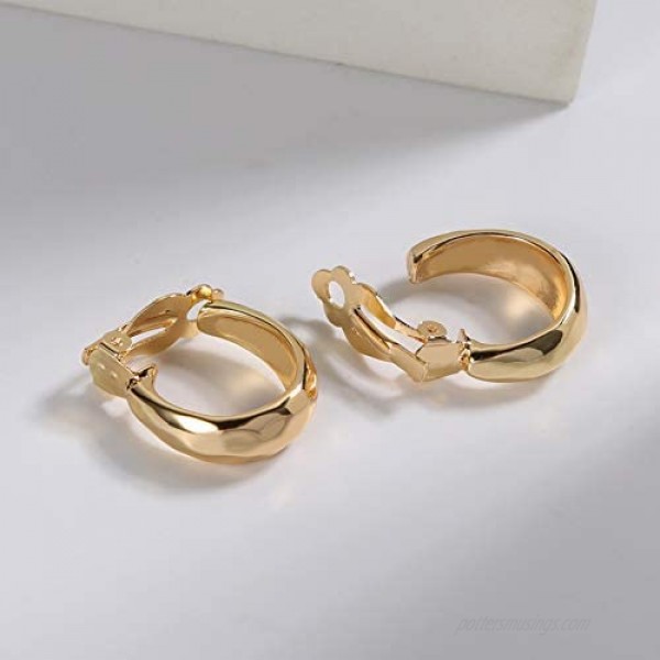 Clip On Earrings for Women Hoop 14K Gold Small Chunky Hoop Earrings No Piercing Fake Earrings Hypoallergenic Jewelery Gift
