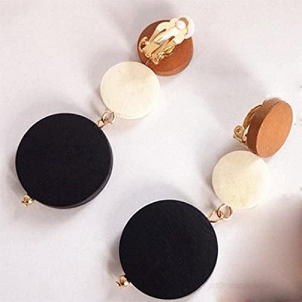 Clip On Earrings Round Dangle Delicate Circle Earrings Gold Plated Banquet Gift