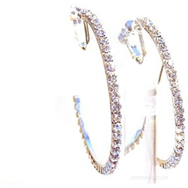 Clip-on Earrings Silver Tone Crystal Hoop Earrings 2 Inch No Color Size small