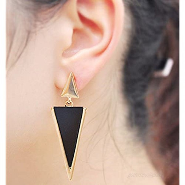 CNCbetter Women Fashion Jewelry Black Triangle Colorful Charms U Shaped Back On Clip Earring