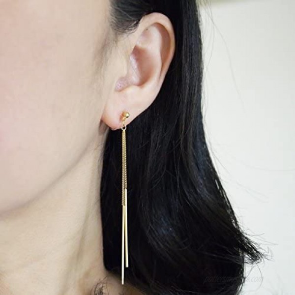 Comfortable Stick Invisible Clip On Earrings Gold Dangle Long Waved Threader Bar Clip-On Non Pierced Earrings Silver For Women Miyabi Grace…